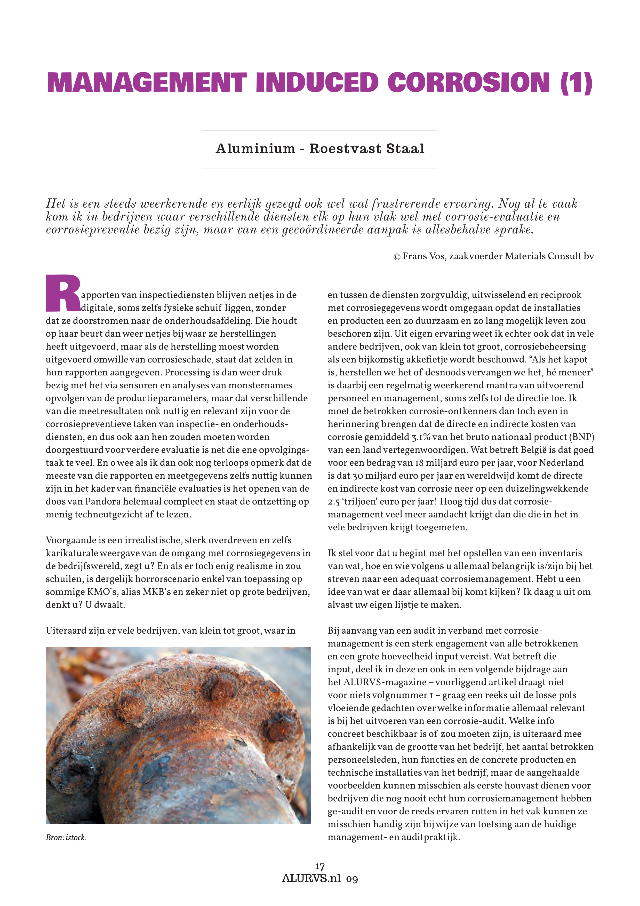Management Induced Corrosion (1), ALURVS.nl, 9-2022